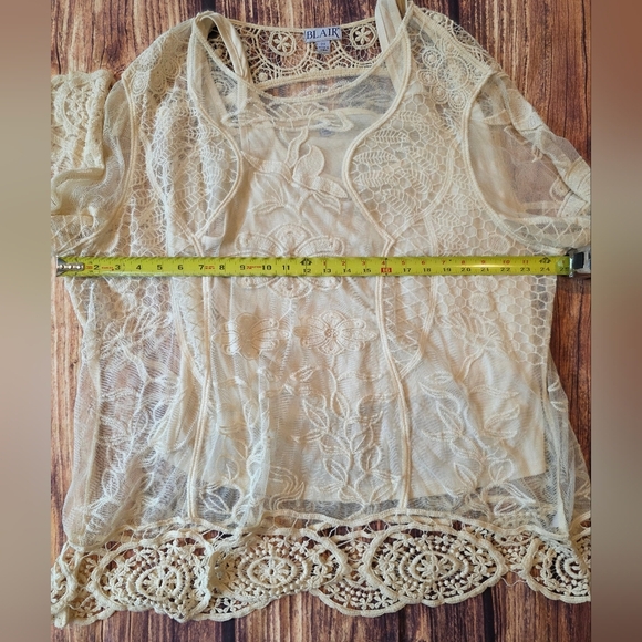 Blair Size 2X Embroidered Crochet Sheer Boho Blouse Feminine Romantic Longline - Picture 9 of 10
